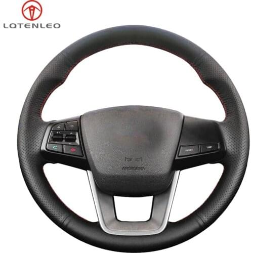 LQTENLEO Black Artificial Leather Car Steering Wheel Cover For Hyundai ix25 2014-2018 Creta 2016-2018 ix35 2018 Elantra 2017
