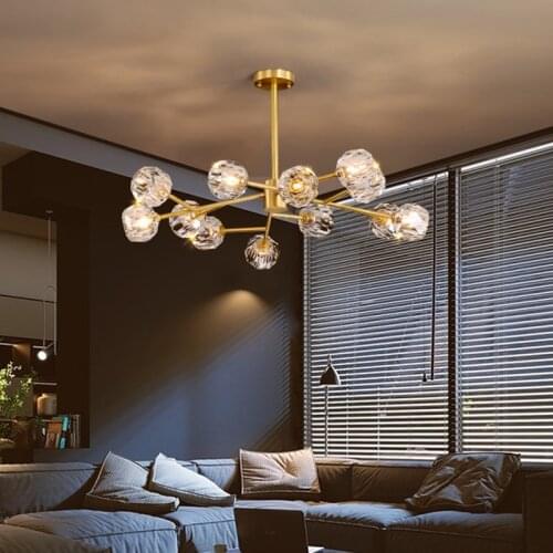 Nordic Luxury ALL Copper Crystals LED Chandelier Lighting Vintage Kitchen Dining Room Gold Lustre Molecular Indoor Hanging Lamps