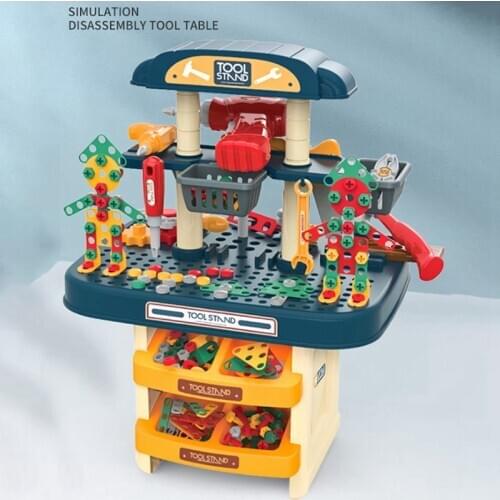 Kids Tool Bench Toy Set Construction Toy Workbench with Building Blocks Puzzles Toddlers Work Shop Repair Toolbox