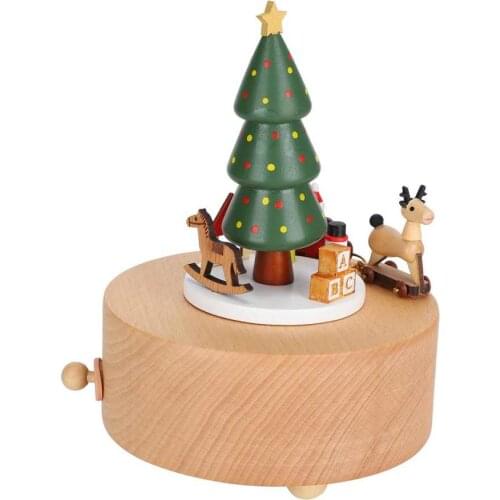 Miniature figurines nordic Music Box Wooden Clockwork Christmas Decoration Ornaments Crafts Beech Holiday Gifts home