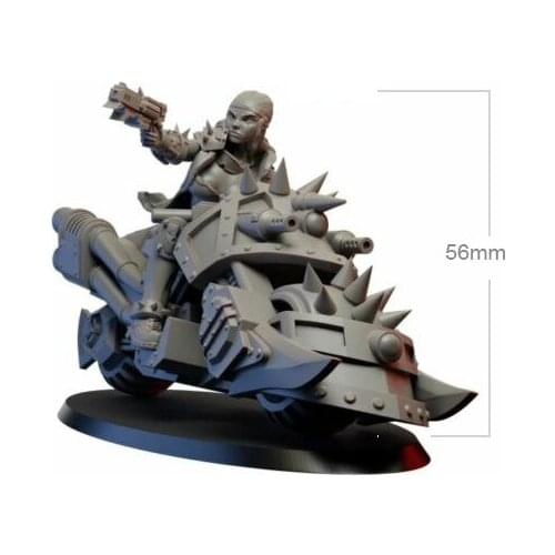 1/32 56mm Resin Model Motorcycle Female Warrior Figure Unpainted No Color