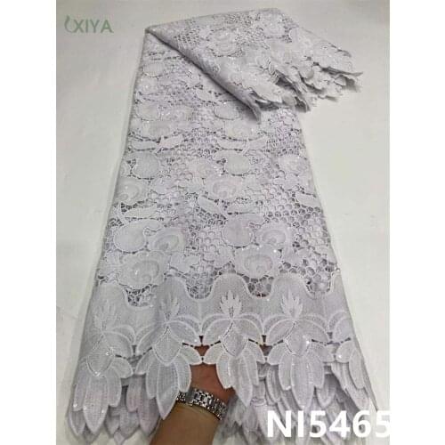 Milk Silk Lace Fabric High Quality African Cord Guipure Lace with Sequins Nigerian French Sequence Lace Fabric for Woman NI5465