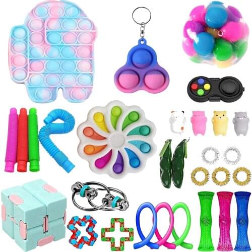 30pack Fidget Toys Set Anti Stress Stretchy Strings Push Gift Pack Adults Children Squishy Sensory Antistress Relief Figet Toys