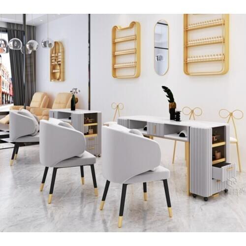 Net red gold manicure table and chair set simple modern marble double deck manicure shop manicure table