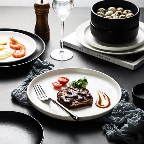 Western-style Tableware Set, Dish Plate, Household Black Frosted Steak Plate, Retro Nordic Bowl and Plate, Ceramic Binaural Bowl