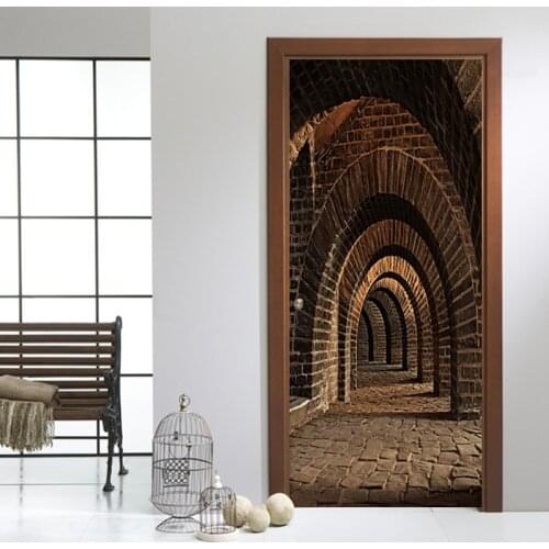 Modern Creative Tunnel Channel Door Sticker 3D Living Room Restaurant Home Wall Decals PVC Self-Adhesive Door Stickers Paintings