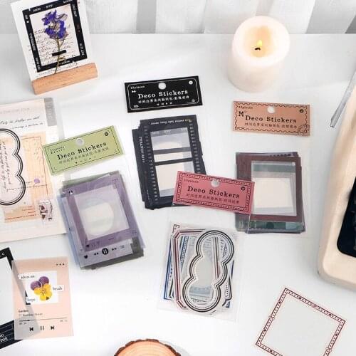 15pcs PET Frame Series Stickers Bullet Journal Scrapbooking Background Decorative Stationery Supplies Transparent Stickers