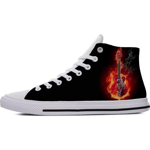 Fire Flame Music Funky Guitar Rock Fashion Lightweight High Top Canvas Shoes Men Women Casual Breathable Sneakers