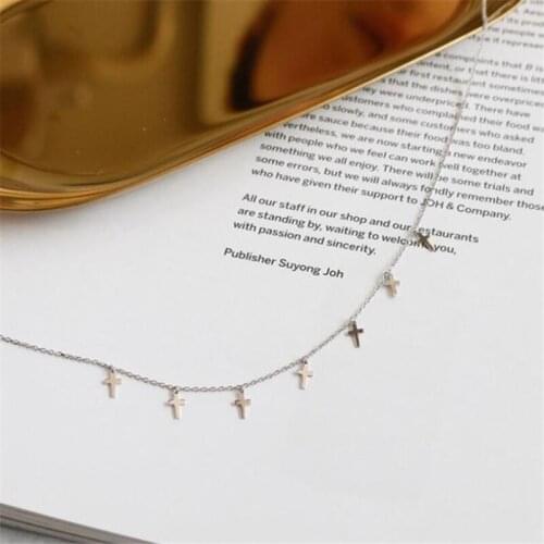 Season Gate 925 Sterling Silver Clavicle Chain Mini Multi Cross Personality Necklace for women SN038