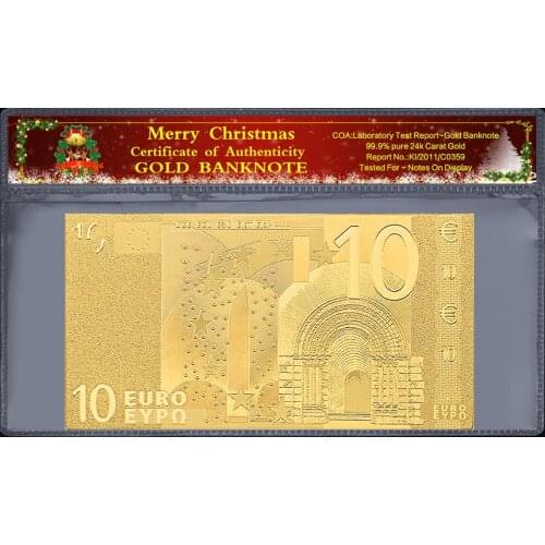 Commemorative coin gift 10 euro old banknote 24k gold-plated Christmas plastic photo frame paper gift 2 / batch