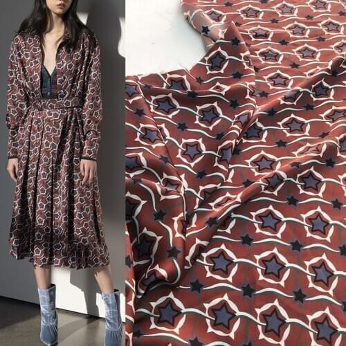 145cm Width Stars Printed Imitate Silk Satin Fabric For Woman Girl Summer Long Dress Blouse DIY Cloth Sewing