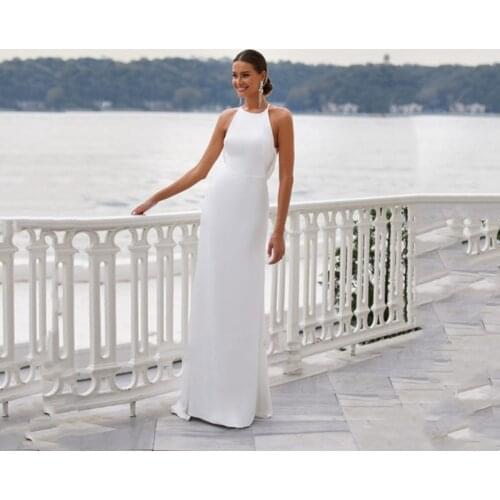 Beach Simple Wedding Dresses Mermaid Halter Neck Open Back White Ivory Wedding Gown White Ivory Custom Made Simple Bridal Dress