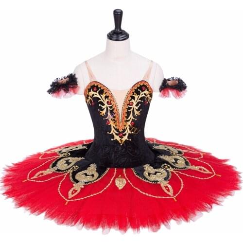 Adult Women Professional Ballet Tutu Red Black Gold Don Quixote Tutu Ballet Stage Costume Performance Pancake Tutus Ballet Dress