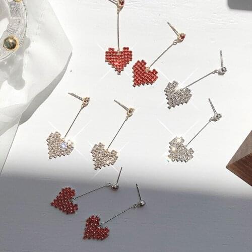 Golden Red Rhinestone Tassel Pendant Starry Bling Retro Heart Silver Plated Dangle Earring & Drop Earring for Women