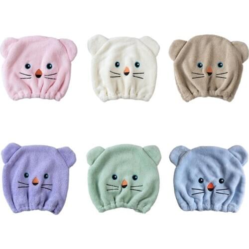 Coral Fleece Bath ShowerCap Cute Cartoon Animal Embroidery Elastic Hair DryingHat Thicken Super Water Absorption Towel Head Wrap