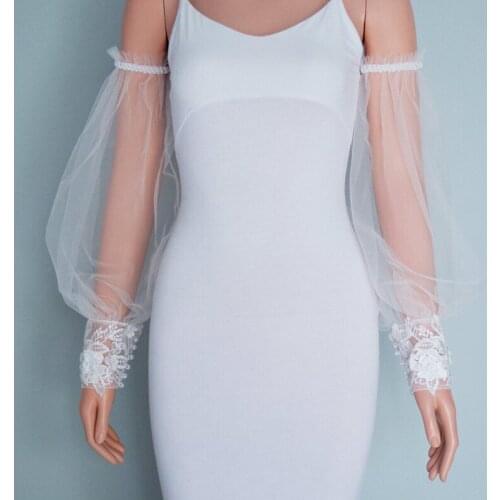Bridal Sleeves White Bridal Lace White Puff Sleeves Pearls Appliqued Detachable Bridal Bicep Long Sleeves Wedding Accessories