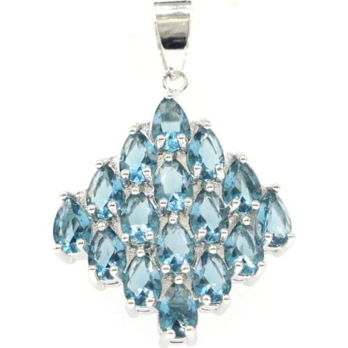 43x31mm Princess Cut Cross Created Blue Aquamarine For Women Fine Jewelry Silver Pendant Eye Catching