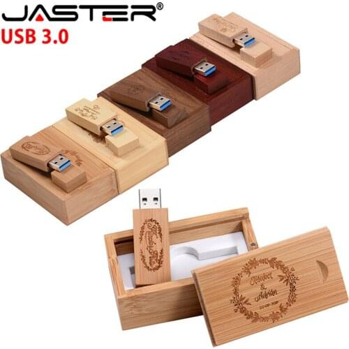 JASTER USB 3.0 wooden+Box Logo Pendrive Card Usb Flash Drive 4GB 8GB 16GB 32GB 64GB Wood Pen Drive usb Stick Custom LOGO