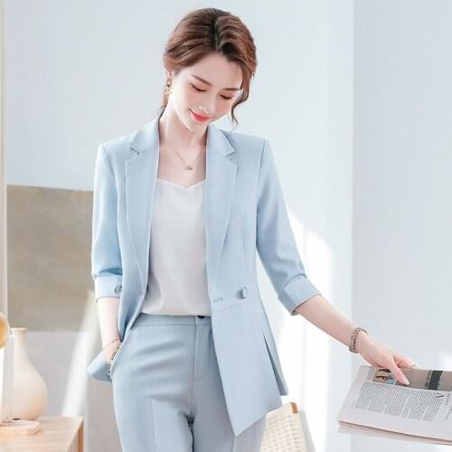 Half Sleeve Spring Summer Formal Blazers Professional Business Women Work Wear Suits with Pants and Jackets Coat Trousers Set