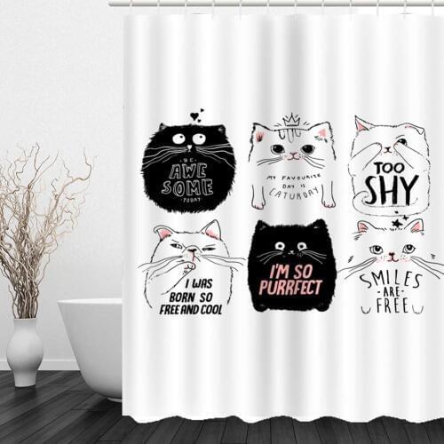 Funny Shy Cat Kids Fabric Bathroom Set Polyester Waterproof Shower Curtains