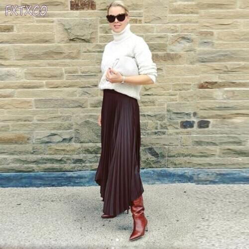 2021 Spring Elegant Dark Color Pleats Skirt Saia Mujer Faldas A Line Casual Long Skirts Custom Made Women Party Formal Wear