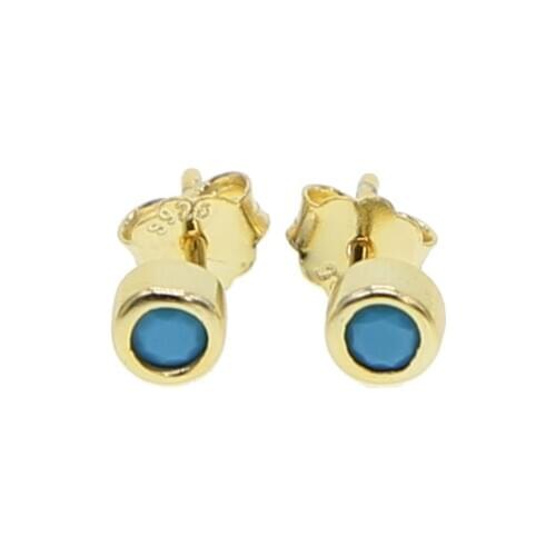 Gold silver color 100% 925 sterling silver tiny mini cute women jewelry clear blue cz stone delicate 925 silver stud earring