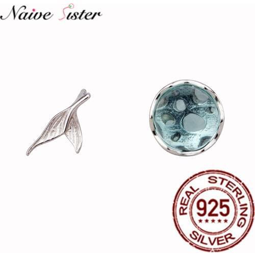 Mermaid Bubble Studs Earrings S925 Blue Crystal Seaweed Cushion Fishtail Earring for Women Jewelry Female