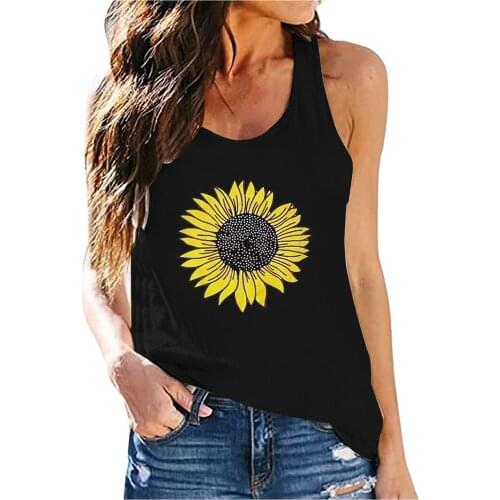 Sunflower Printing Tank Top Female Beach Holiday Oversized Camis Vest Summer Basic Round Neck Vests Casual Off-shoulder Camisole