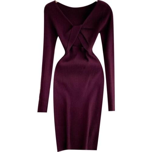 2021 Hollow Knit Dress Twisted Stretch Slim Sexy Knit Dress Autumn Womens Tight Party Sexy Ladies Casual Elegant Vestidos