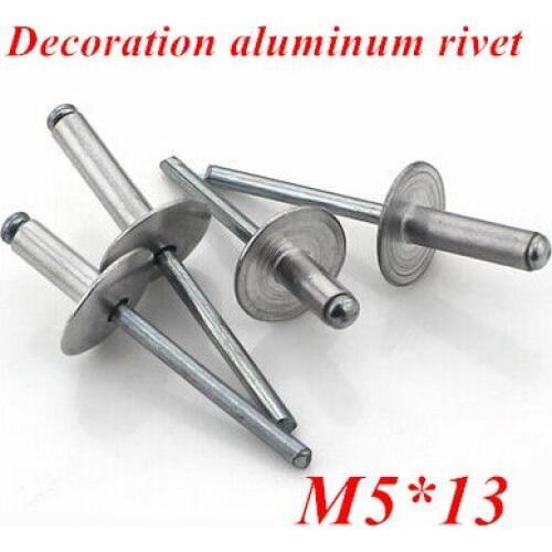 100pcs/lot M5*13 Aluminum Countersunk POP Head Rivet Core Pulling Decoration Rivets with Big Hat