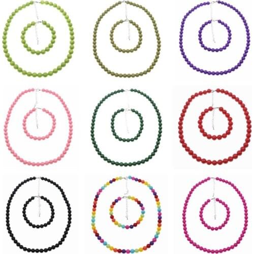 19 Colors Choice Beads Jewelry Set for Women Round Strand Necklace Bracelet Baking Paint Glass Girl Choker Gift Accessories B76