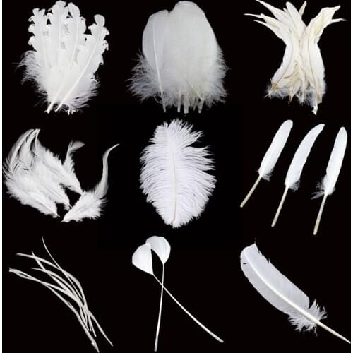 20pcs/lot white ostrich Goose feathers for Crafts DIY Pheasant rooster feathers for jewelry clothes home plumes Party decoration