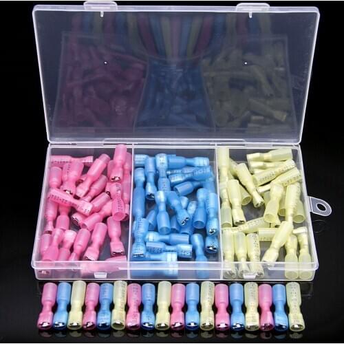 90Pcs Heat Shrink Female Wire Spade Crimp Terminals Waterproof Insulated Electrical Wire Connectors Quick Disconnect Connectors