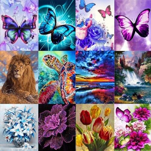 5D Diy Diamond Painting Cross Stitch Kit Diamond Mosaic Embroidery Flowers Animal Butterfly 3D Painting Round Diamond Home Gift