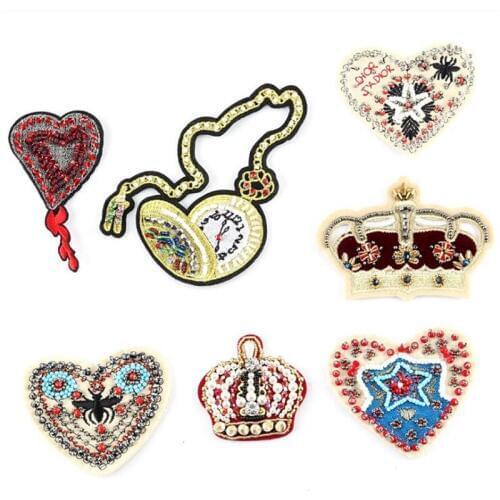 Crown Heart Applique Applications for Clothes Beaded Applique Handmade Stick-On Patch Beads Patch Clothing bag shose Application