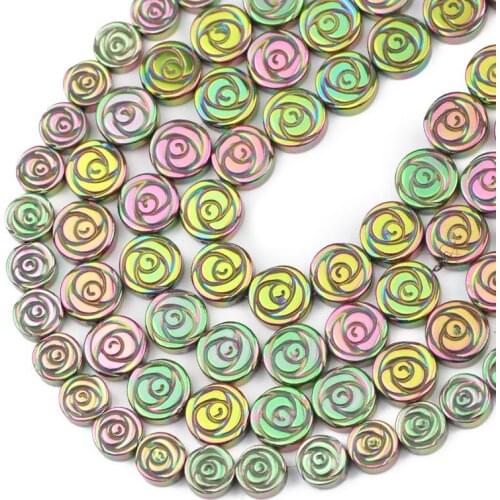 Rose Flower Shape Hematite Natural Stone New Green Loose Spacer Beads For Jewelry Making 15'' Diy Bracelet Accessories 6/8/10MM