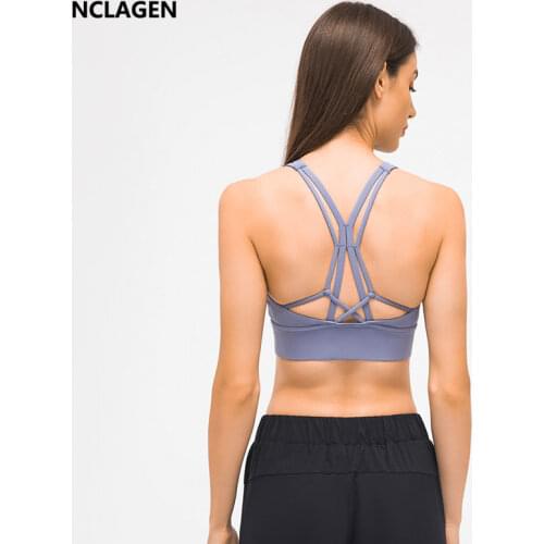 NCLAGEN Yoga Bra Athletic Tank Top Women High Support Impact Beautiful Back Cross Gym Push-up Fitness Vest Workout Underwear