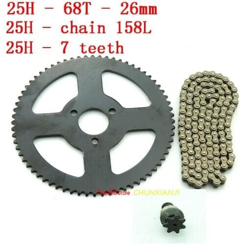 Motorcycle Chain 25H 158L with 68T tooth 26 mm rear sprocket 7T pinion For 47cc 49cc ATV Quad Mini Dirt Pocket Bikes Minimoto