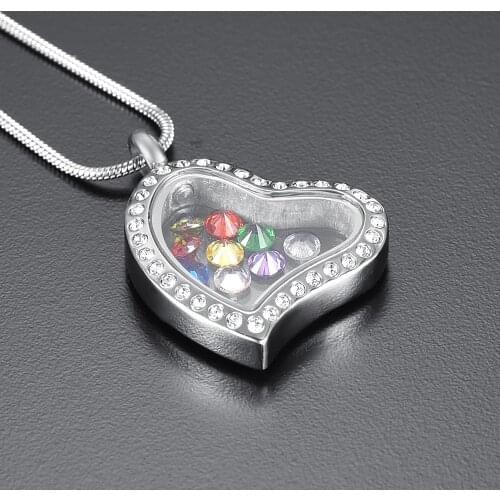 IJD9890 30mm Heart Shape Stainless Steel Memorial Urn Pendant Jewelry Glass Cremation Ashes Necklace for Women Men