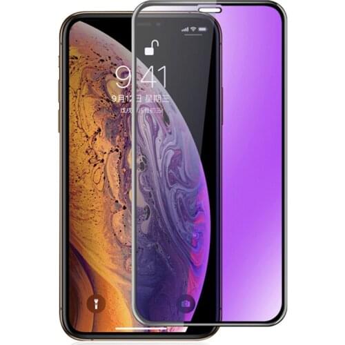 For iPhone 11 Pro X XS Full Cover Anti Purple Blue Light Fingerprint Tempered Glass Screen Protector FilmFor iPhone X XS 11 Pro