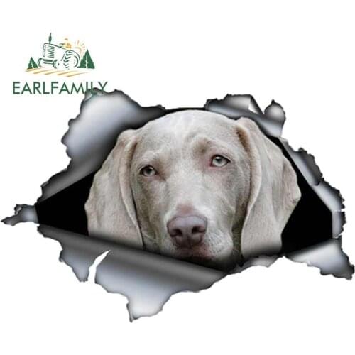 EARLFAMILY 13cm x 8.8cm Gray Weimaraner Car Sticker Torn Metal Decal Reflective Stickers Window Car Bumper Decoration Dog Decal