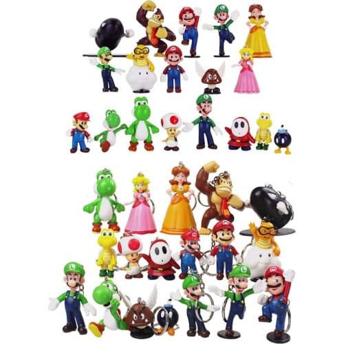 18pcs/Set 3-6cm Super Mario Bros Anime Luigi Shy Guy Koopa Goomba Peach Yoshi Diddy Kong Action Figure Model Toys Brinquedos