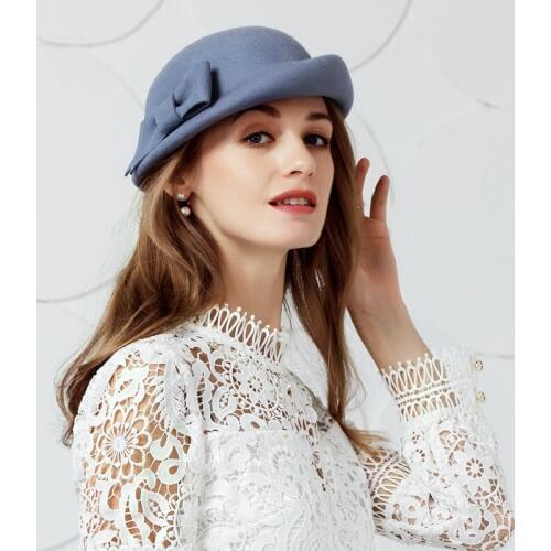 Elegant British Hat Lady Black Wool Fashion Hat Women Elegant Wedding Dress Banquet Cap Party Hats Bowknot Felt Cap B-7427