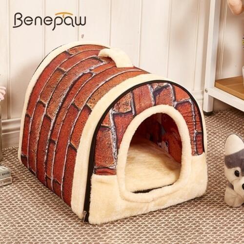 Benepaw Removable Pet House Dog Hot Sale Vintage Brick Warming Dog Kennel Bottom Slip-resistant Winter Autumn Puppy Cat House
