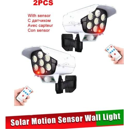 2pcs remote Solar motion sensor lamp light Led Dummy Video Surveillance Camera Dummy Camera Outdoor Indoor Flashing LED Security