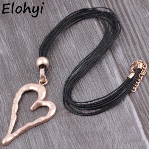 ELOYHI Boho Classic Simple Heart Wax Rope long Pendants Sweater Chain Top Quality Plated For Women Trendy Neckalce&Pendants Gift