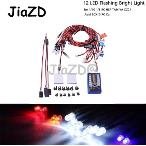 12 Ultra LED Flashing Bright Light Strobe Lamps Kit System for 1/10 1/8 RC Drift HSP TAMIYA CC01 4WD Axial SCX10 RC Car Truck