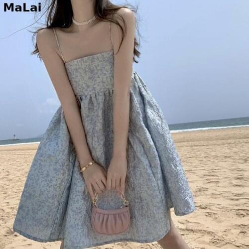 Summer Women Lolita Fairycore Dress Princess Party Spaghetti Strap Printed Jacquard Dress Sleeveless New Kawaii Mini Girl Dress