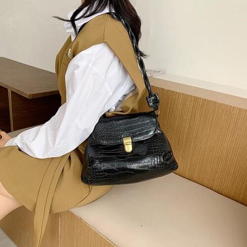 Fashion Alligator Pattern Leather Shoulder Bag Women Solid Color Braided PU Strap Crossbody Messenger Handbag