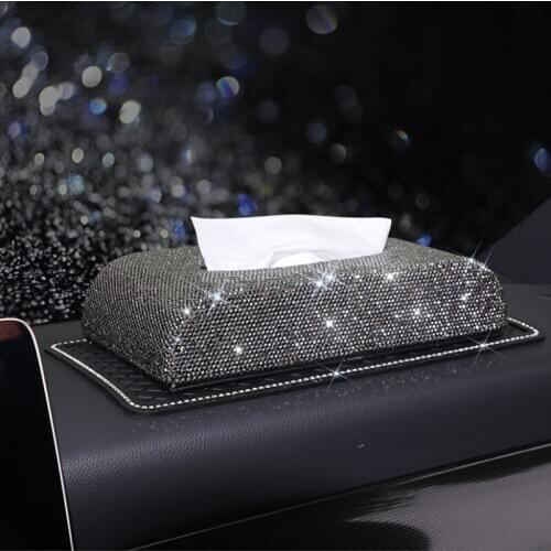 Fashion full diamond stars tissue box tray car crystal tissue box car decorations